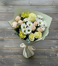 Букет цветов из:  Альстромерии, Розы и Хризантемы в Белоярском Ханты-Мансийского АО